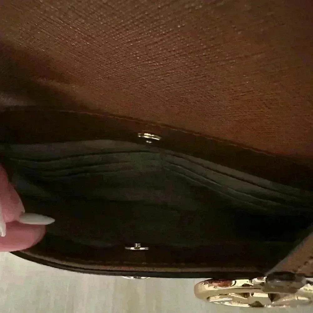 Michael Kors Tote Bag Brown Leather Shoulder Bag MK Charm Gold Hardware - Picture 4 of 14